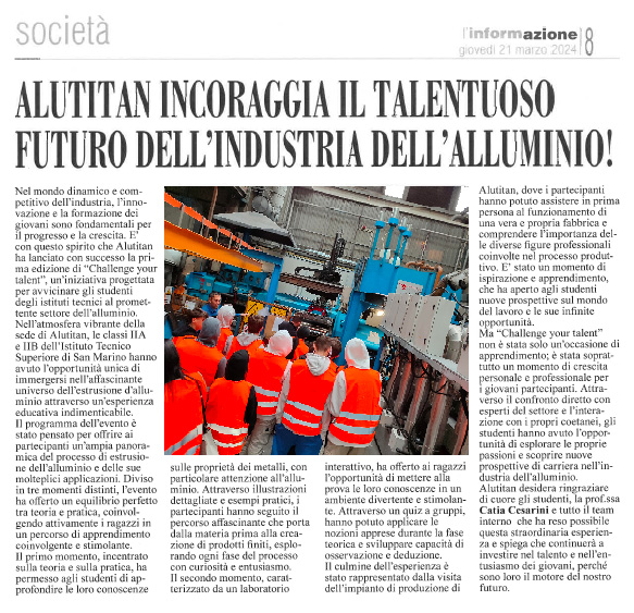 Foto Alutitan incoraggia il talentuoso