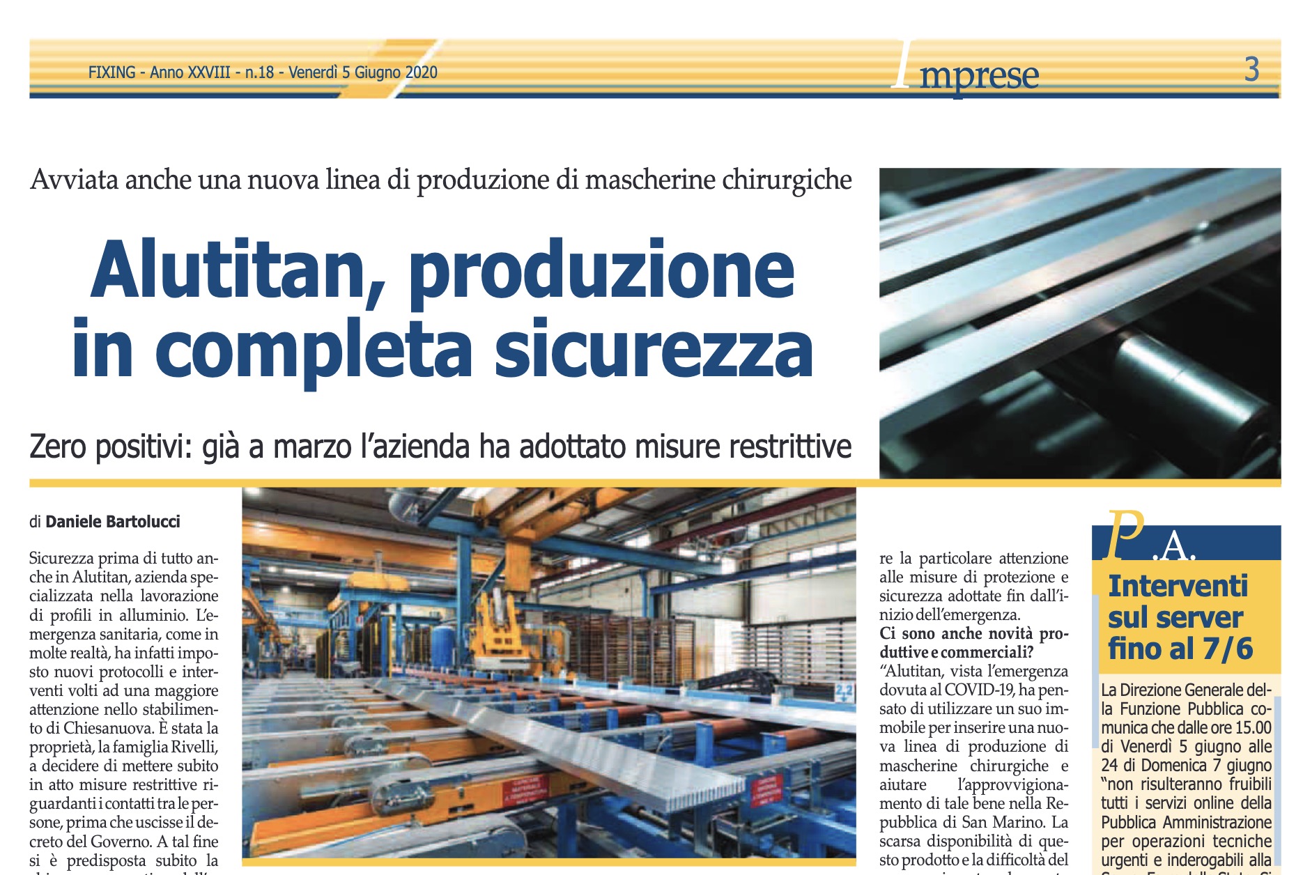 Foto Alutitan produce in completa sicurezza